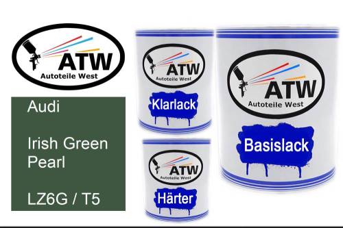 Audi, Irish Green Pearl, LZ6G / T5: 1L Lackdose + 1L Klarlack + 500ml Härter - Set, von ATW Autoteile West.